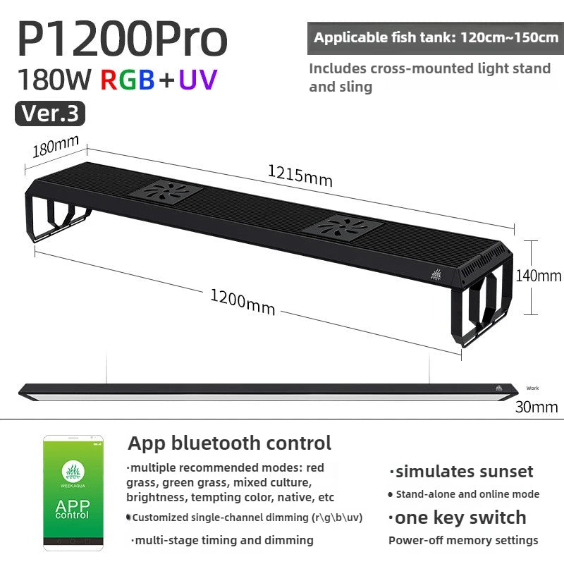 Week Aqua P Series Ver.3 P600 P900 P1200 PRO and Shade Aquarium LED Light, RGB Landscaping Lamp, App Control, Adjustable Height