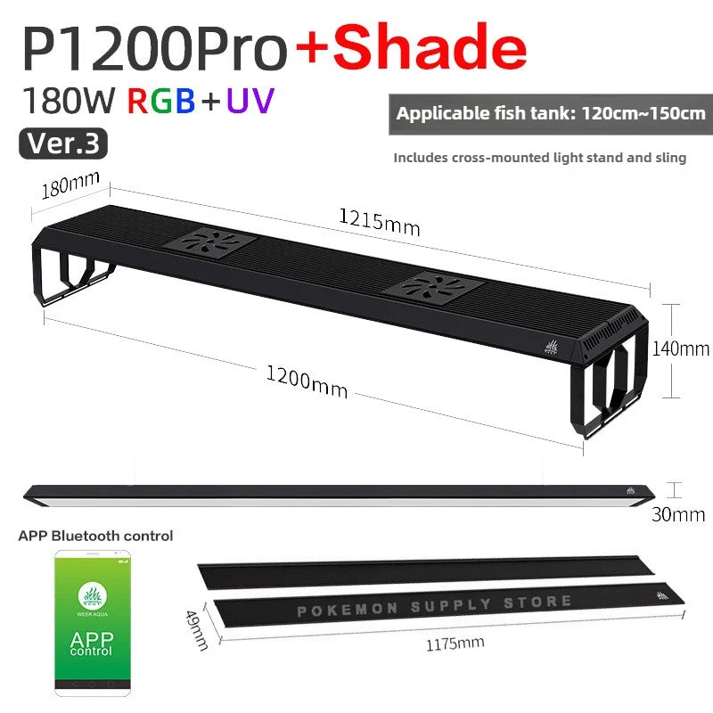 Week Aqua P Series Ver.3 P600 P900 P1200 PRO and Shade Aquarium LED Light, RGB Landscaping Lamp, App Control, Adjustable Height