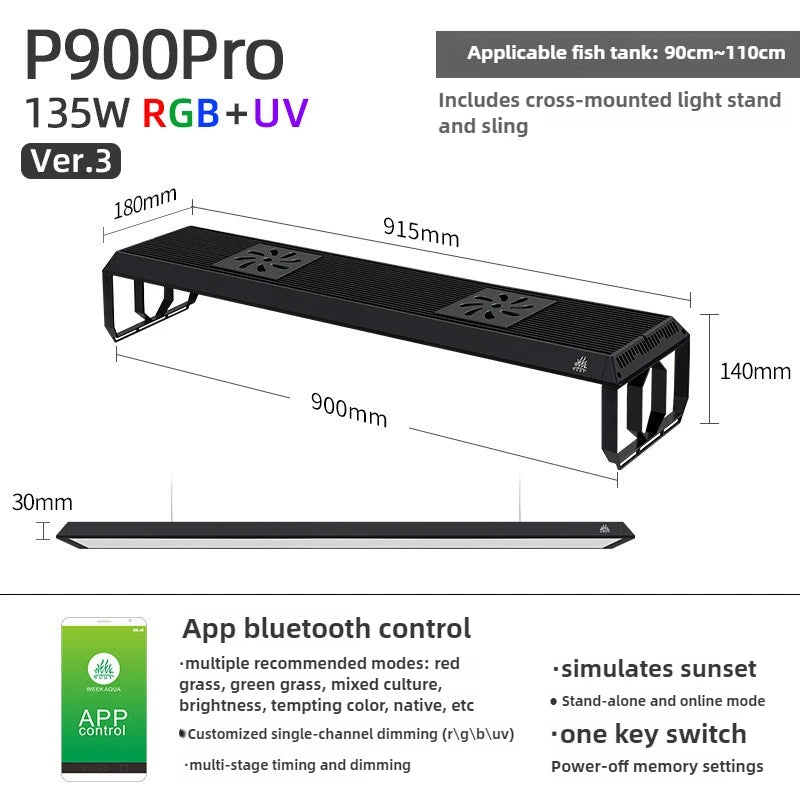 Week Aqua P Series Ver.3 P600 P900 P1200 PRO and Shade Aquarium LED Light, RGB Landscaping Lamp, App Control, Adjustable Height