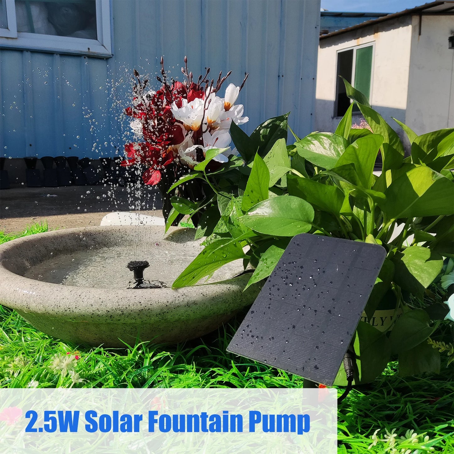 2.5W Solar Fountain Pump 4 Nozzles DIY Submersible Water Pump Wall-Mounted Fountain Pump for Fish Tank Garden Pool Aquarium