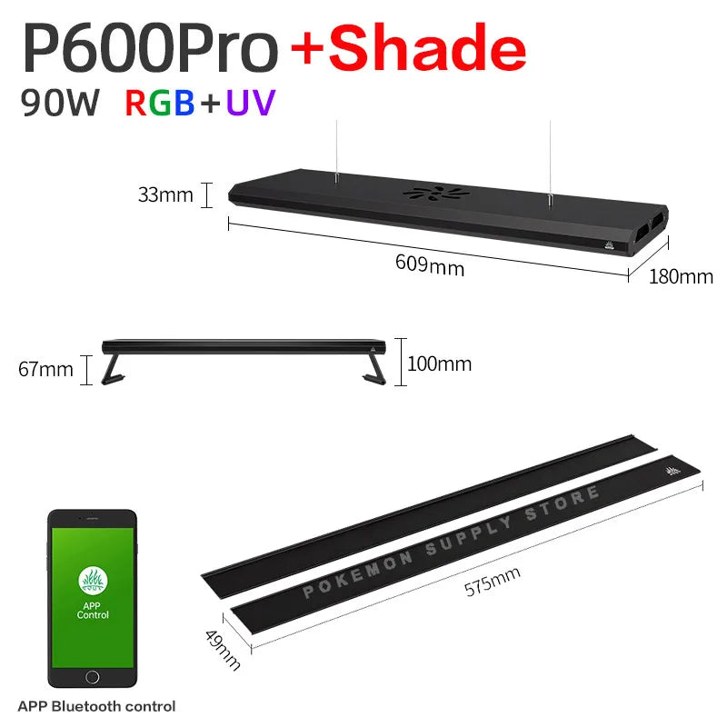 Week Aqua P Series Ver.3 P600 P900 P1200 PRO and Shade Aquarium LED Light, RGB Landscaping Lamp, App Control, Adjustable Height