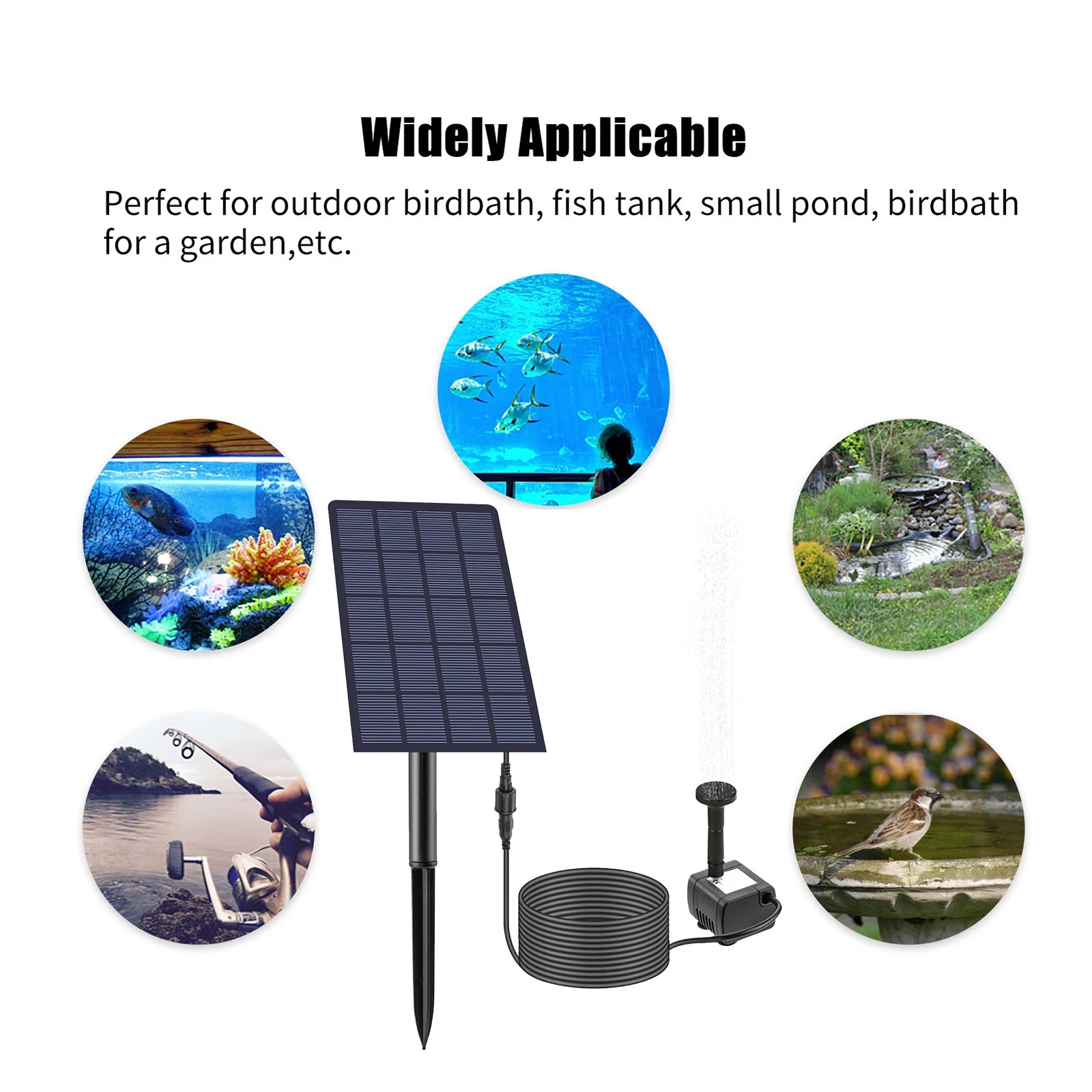 2.5W Solar Fountain Pump 4 Nozzles DIY Submersible Water Pump Wall-Mounted Fountain Pump for Fish Tank Garden Pool Aquarium