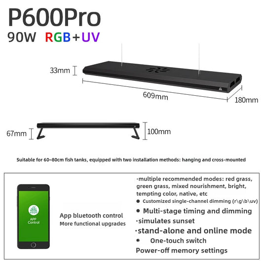 Week Aqua P Series Ver.3 P600 P900 P1200 PRO and Shade Aquarium LED Light, RGB Landscaping Lamp, App Control, Adjustable Height