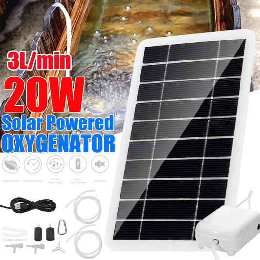 5V 20W Solar Power Oxygenator Water Oxygen Pump Pond Aerator Aquarium Air Pump Solar Panel + Oxygen Pump Set for Fish Tank