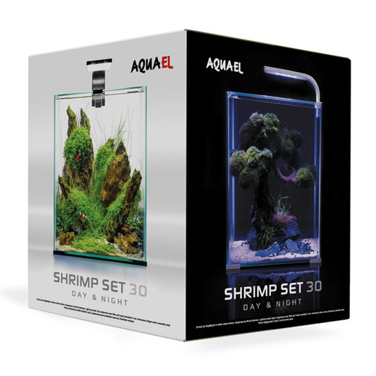Shrimp Set Day & Night 30L – Noir ou Blanc (Sur Livraison) (Mousse de Java, sol pour crevettes, feuilles de catappa, cônes d’aulne et Shrimp Fit inclus.) - NageoireBleue